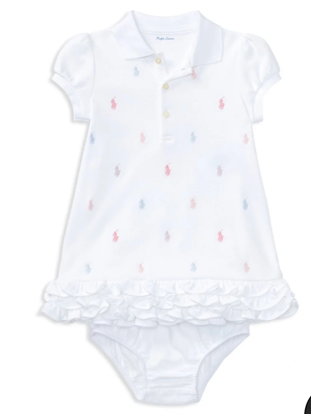 Ralph Lauren White Polo Baby Dress with Pastel Pony Embroidery 24 months GUC